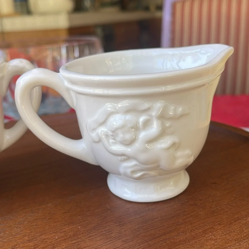 Rare Vintage White Cherub Sugar Bowl and Creamer Set